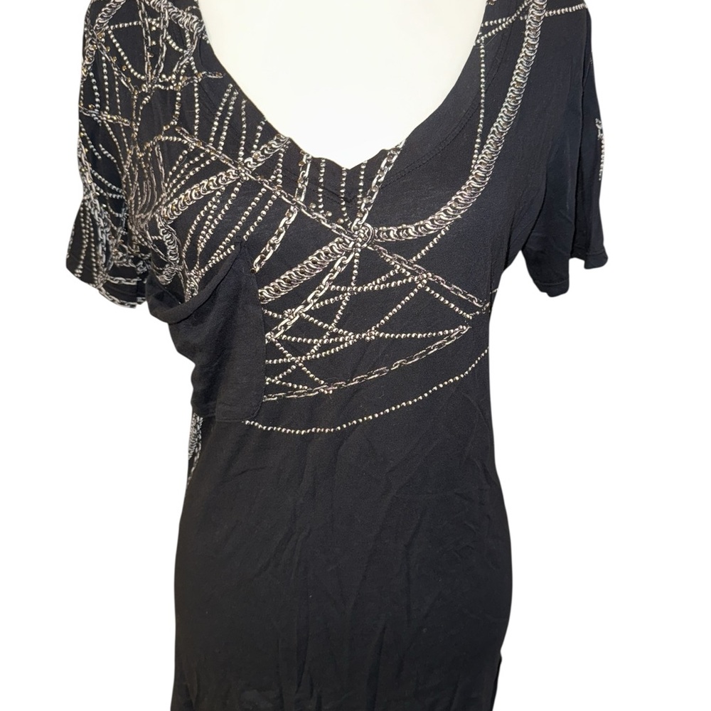 Affliction Black and Silver Chain Print Short Sleeve Tee